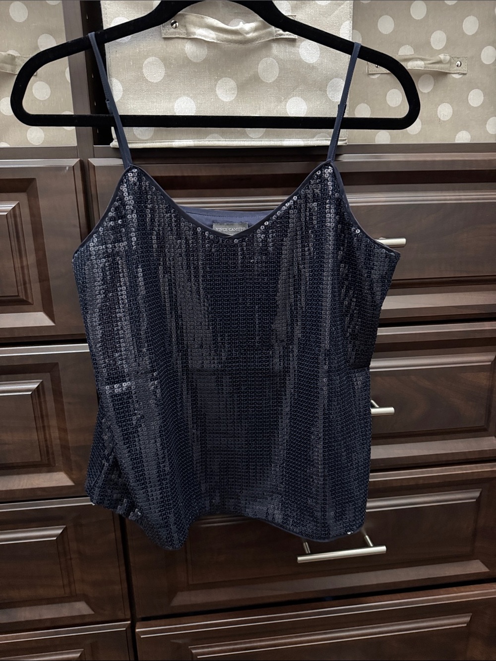 Vince Camuto Sequined Navy Camisole Top worn once, in perfect condition